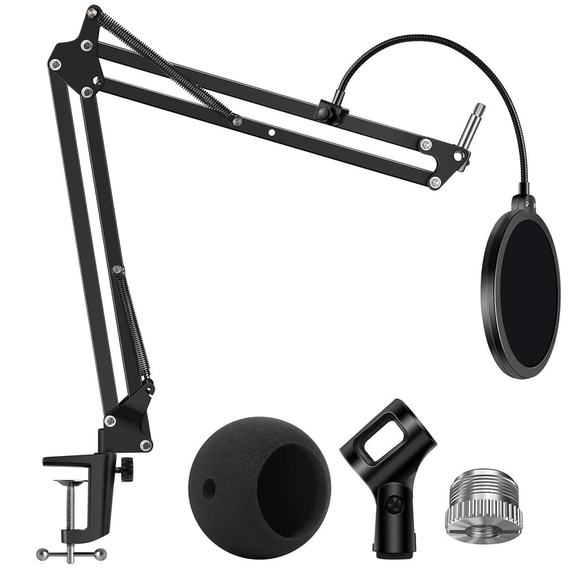 InnoGear Adjustable Microphone Stand with Mic Pop Filter, Universal Mic Clip, 3/8'' to 5/8'' Screw Adapter, Microphone Windscreen for Blue Snowball and Blue Snowball iCE