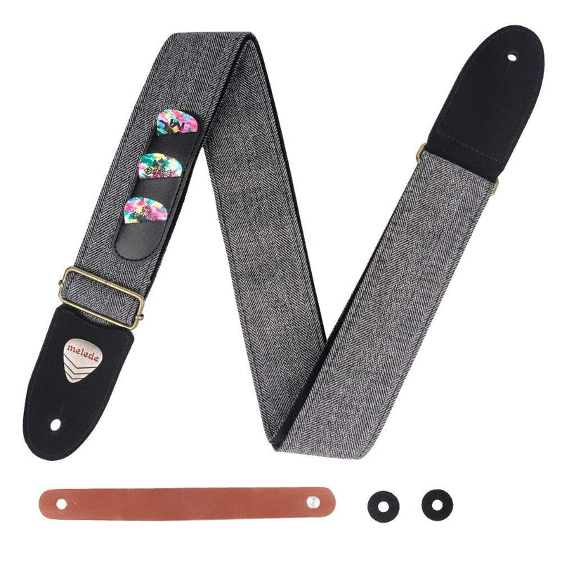 Guitar Strap with Genuine Leather Ends, Guitar Strap Button Gray