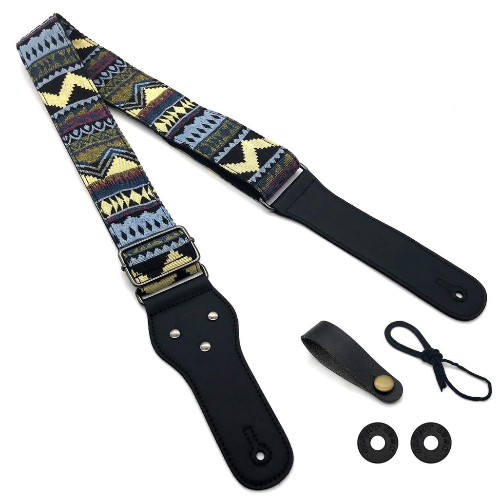 Poromoro Adjustable Guitar Starp with 2 Strap Locks and Leather Strap Button_A A