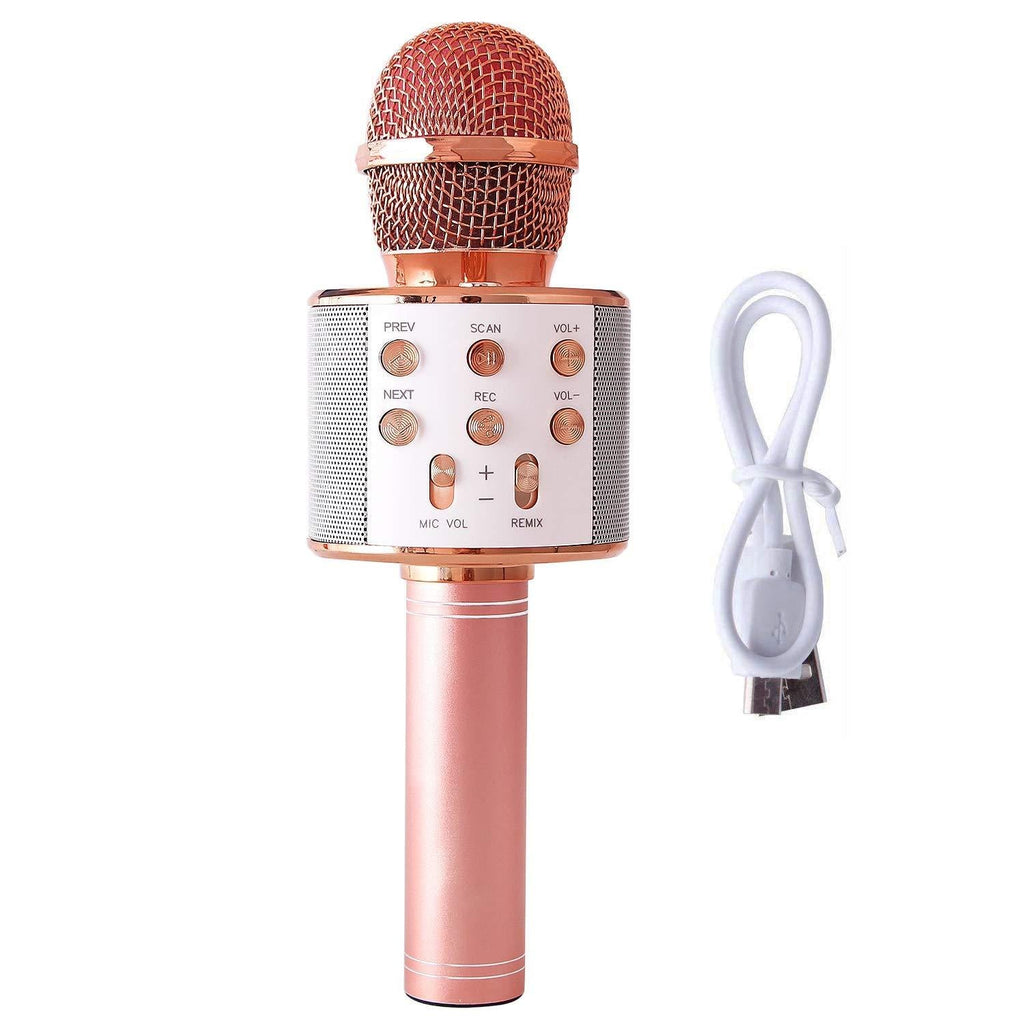 Wireless Bluetooth Karaoke Microphone with Controllable LED Light Portable Handheld Karaoke Speaker Machine Home KTV Player Compatible with Android/iPhone/PC or All Smartphone (Rose Gold) Rose Gold