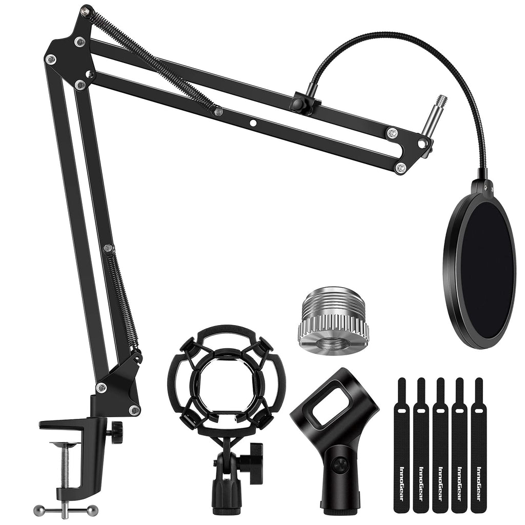 InnoGear Microphone Stand Set with Shock Mount, Mic Clip Holder, Pop Filter, Screw Adapter, Table Mounting Clamp, Five Cable Ties, Professional Recording Equipment