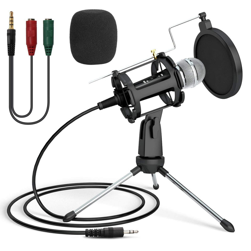 [AUSTRALIA] - Studio Recording Microphone,PEMOTech 3.5mm Phone Computer Microphone,Condenser Broadcast Recording Microphone for Podcast with Stand,Plug & Play PC Microphone for Singing Gaming Live Stream & YouTube 