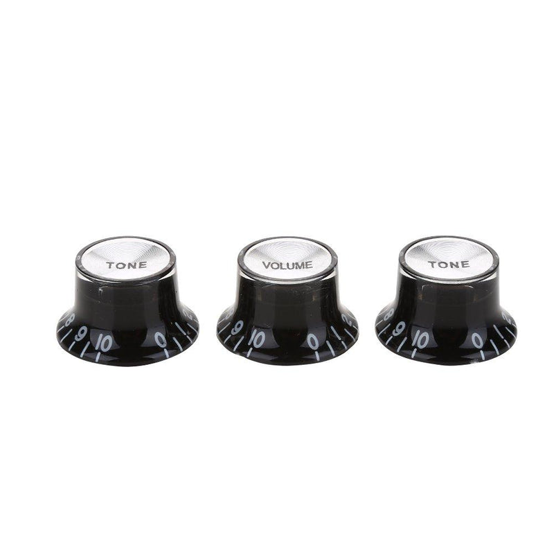 3Pcs Electric Guitar Top Hat Knobs Black Traditional Replacement Volume and Tone Knob - 1 Volume and 2 Tone Knobs for Electric Guitar