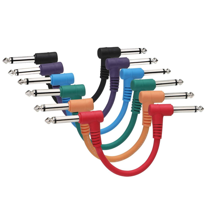 Asmuse Guitar Patch Cables 1/4” 6.3mm MONO Jack Double Shielded Pedalboard Leads for Guitar/Instrument Effect Pedals (6 Pcs, Length 6.1”/15.5cm, OD 0.19”/5mm)