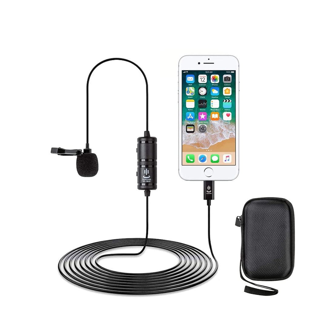 6M/19FT Professional Lavalier Lapel Microphone Omnidirectional Condenser Mic Compatible with iPhone 6/7/7 plus/8/8 plus/11/11 Pro/12, iPhone X/XS/XR,YouTube Facebook Interview Video Recording 6M iOS