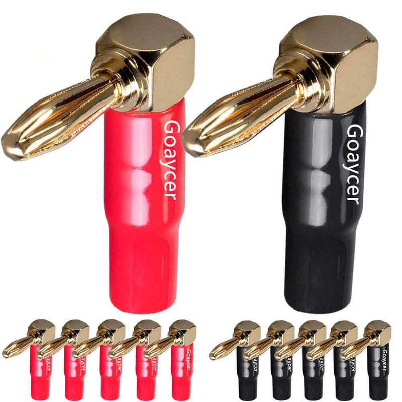 Goaycer 90 Degree Banana Plugs - 24K Gold Plated 4mm Speaker Connector (12 Pack) 6 Pairs