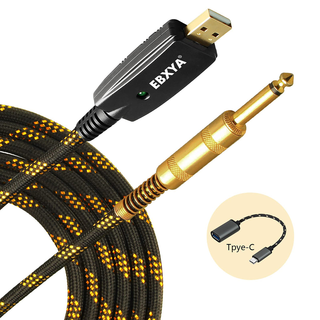 USB Guitar Cable EBXYA USB to 6.35mm Guitar Interface USB to TS 1/4 guitar Jack Cable for Guitar Bass to Computer Music Recording (10ft/3M) USB Guitar Cable 3m