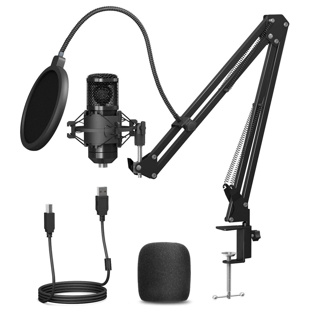 USB Microphone, PEMOTech Professional 192KHZ / 24Bit PC Microphone Kit with Boom Arm Pop Filter Shock Mount Windscreen for Broadcasting, Recording, Skype, Youtube, Gaming