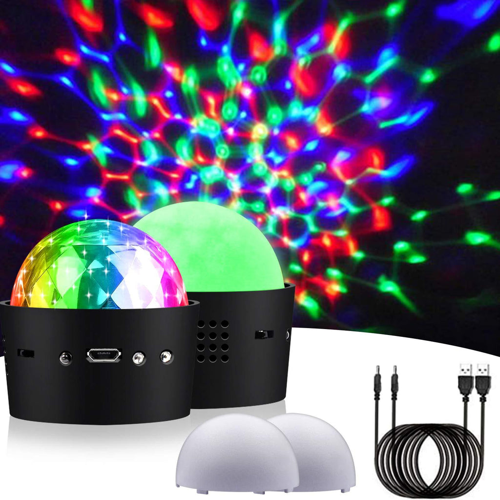 Aerbee Mini Disco Lights, 2 Pack Rechargeable Sound Activated Strobe DJ Stage Ball Lights with Removeable Lampshade RGB Home Party Light for Family Gathering KTV Birthday Pub Party Wedding Club