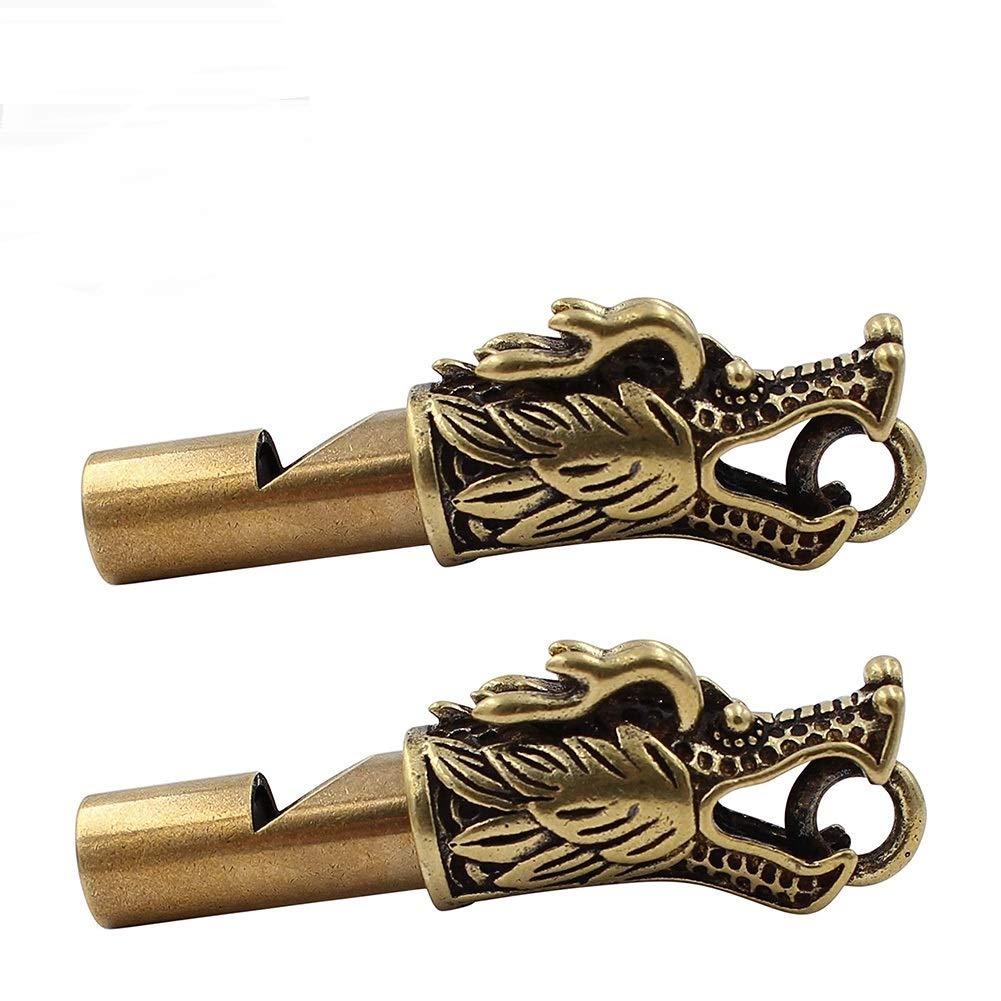 VOVCIG Dragon Whistle, Decorations Whistle, Brass Dragon Whistle Used For Emergency, Survival, Life-saving, Camping And Pet Training, Keychain Whistle 2Pcs
