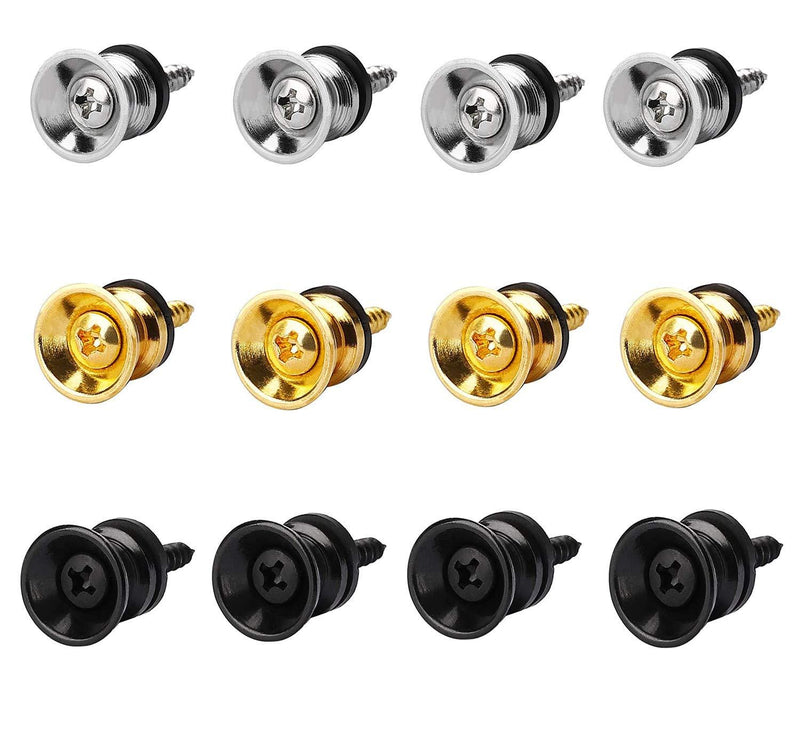 12 Pcs Guitar Strap Buttons Metal Silver Gold Black Guitar Strap Locks for Prevent the Guitar Falling Off