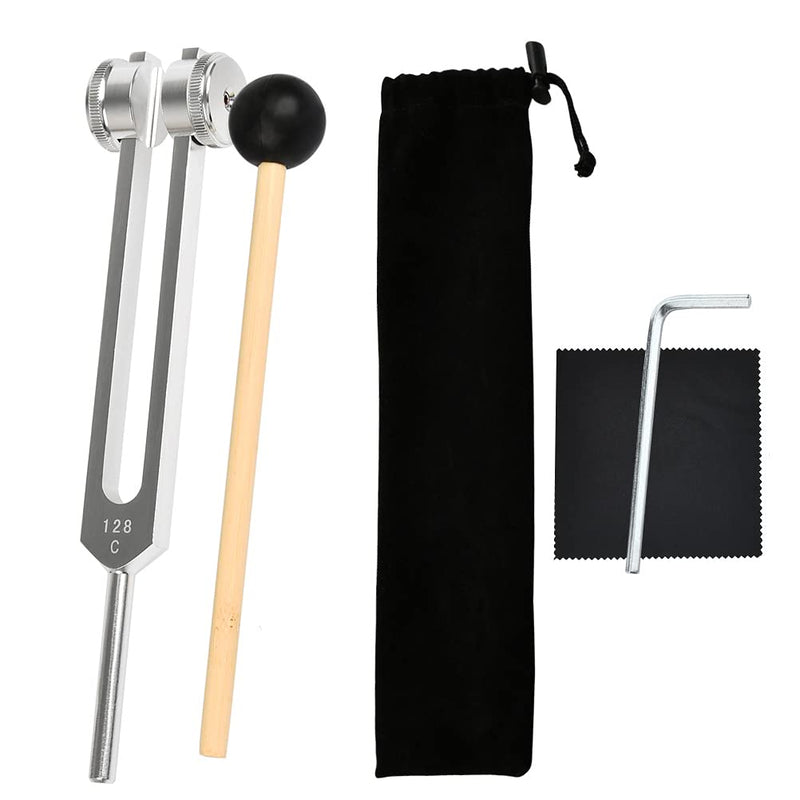 128 Cps Tuning Fork Weight Aluminum Alloy Tuning Fork with Cleaning Cloth and Black Storage Bag for Hearing Test Violin Guitar Tuner Device