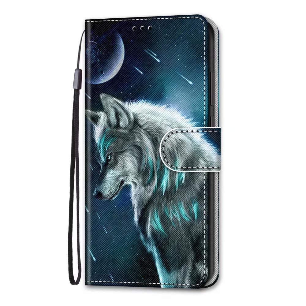 Case for Samsung A02S Cover, Galaxy A02S Wallet Case PU Premium Leather Samsung Galaxy A02S Phone Cover Flip Shockproof with Card Slots Kickstand Magnetic For Galaxy A02S Moon Wolf