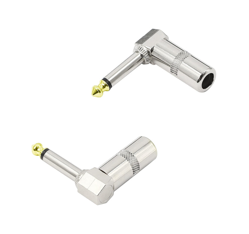 YACSEJAO Audio 1/4" 90 Degree Right Angle Plug, 6.35mm Heavy Duty TS Mono Male Solder Jack Connector for Speaker/Guitar/Microphone Cables - 2Pack (Need welding)