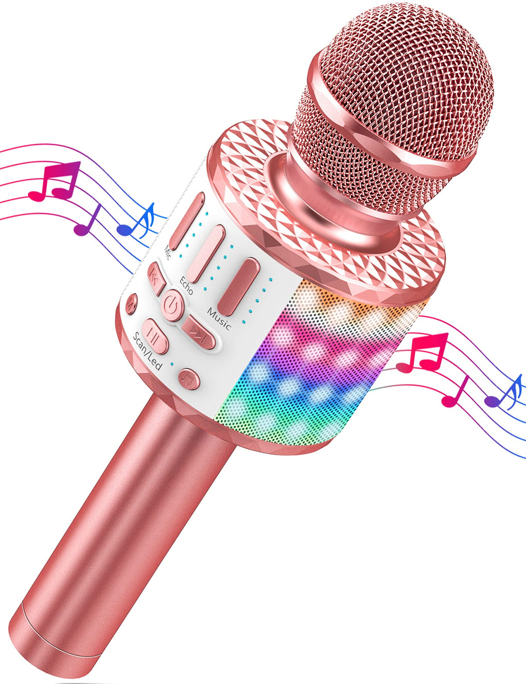 Wireless Microphone with Lights, Karaoke Bluetooth Microphone for Kids Adults, Portable Toy Karaoke Mic Speaker Machine, Home KTV Player Support Phone/Pad/TV for Party Singing, Boys Girls Best Gifts Rose