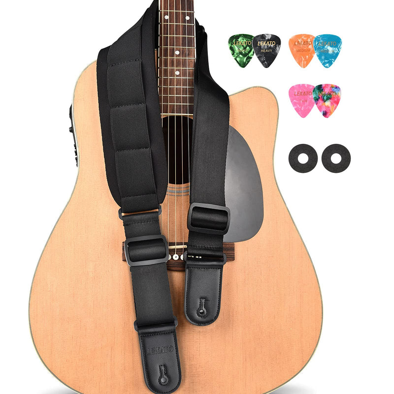 LEKATO 3.3" Wide Guitar Strap Thick Sponge Padded Shoulder Strap Bass Strap Adjustable Length from 42" to 58" for bass Electric/Acoustic Guitars with 6 free Picks & 2 Strap Locks