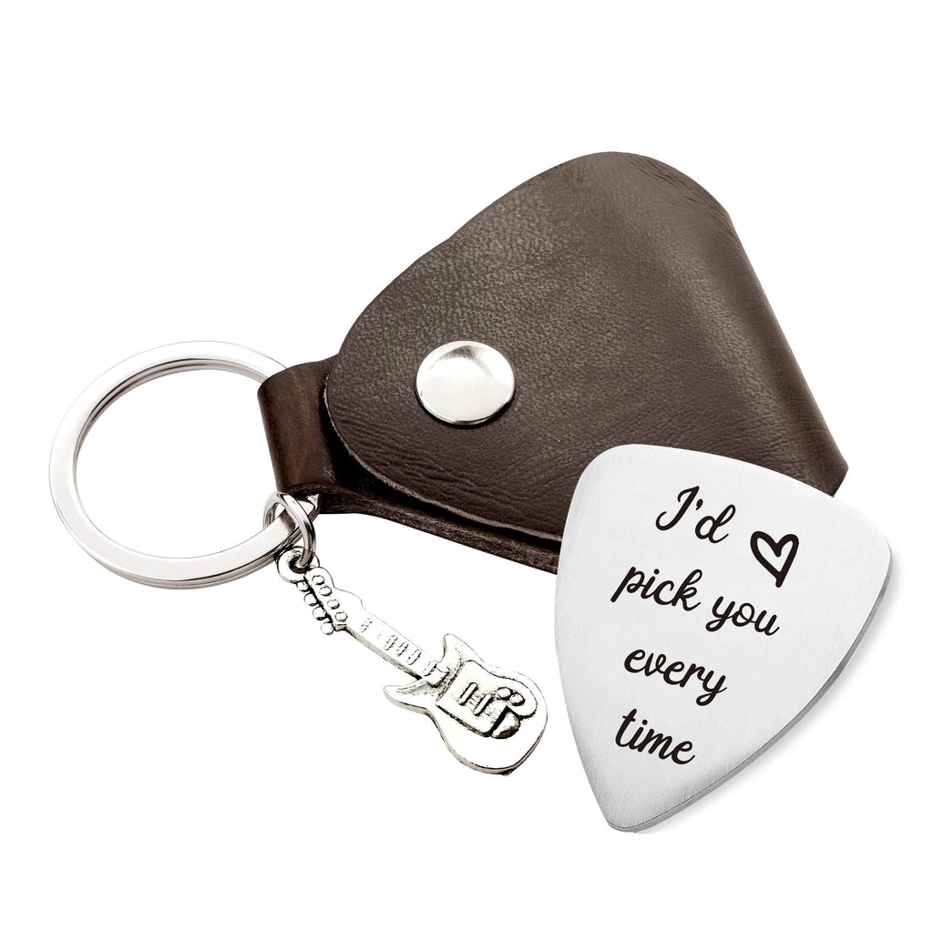 MaySunset I'd Pick You Every Time Guitar Pick, Stainless Steel Guitar Picks Jewelry Gift for Men Boyfriend Husband Musician Guitar Player Birthday Christmas Valentine's Day Anniversary Gifts