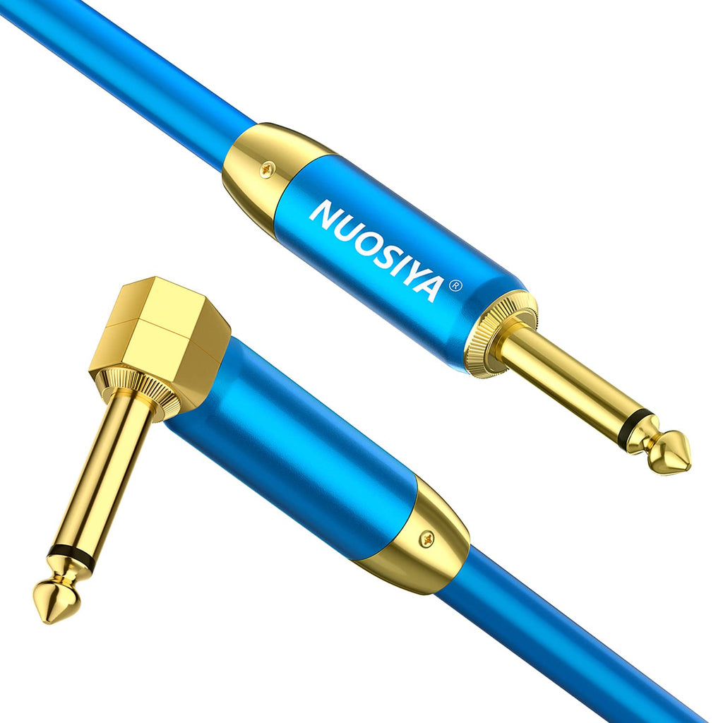 Guitar Cable, NUOSIYA 6.35mm Straight to Right Angle Jack (1/4 inch) Noiseless Instrument Cable for Electric Guitar, Bass, AMP, Keyboard, Mandolin, Mixing Desks (Blue, 3m) 3 Metre TS-Right Angle-Straight
