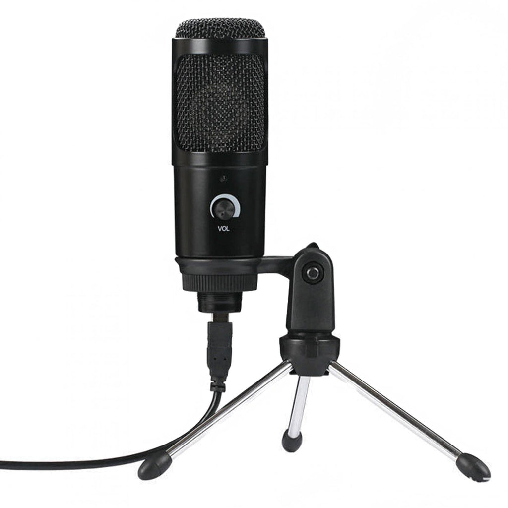 AUTUUCKEE USB Condenser Studio Microphone Kit with Tripod Audio Line For Laptop PC Recording(Black) Black
