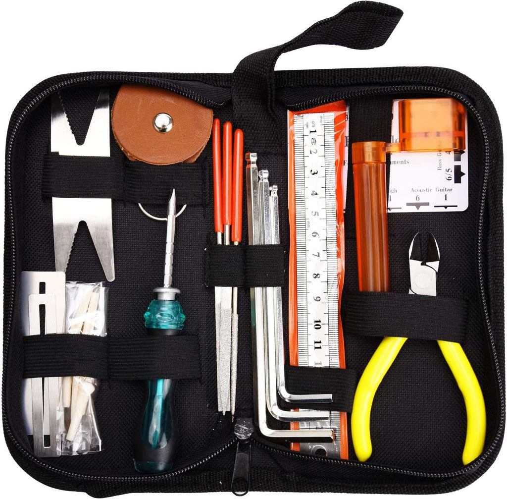 Complete Guitar Repairing Tool Kit For Guitar Ukulele Bass Mandolin Banjo, Cleaning Maintenance Accessories Set with Bonus Cleaning Cloth Convenient Case