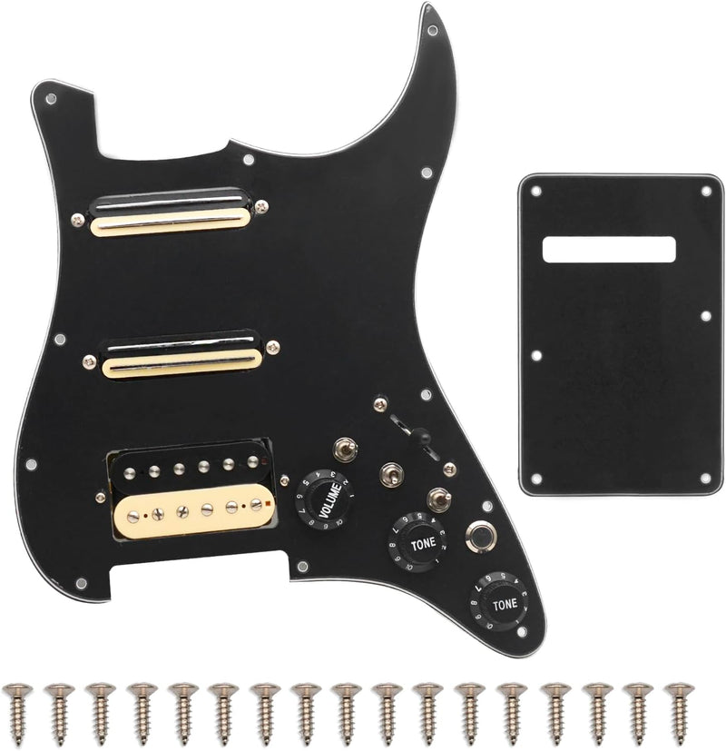 Humbucker Electric Guitar Pickguard Pickup with Singlecut Wiring Loaded Prewired Pickguard SSH Guitar Pickguard Swith Control Scratchplate Assembly for Fender Strat Guitar (Right Hand-Black-Black) Right Hand-Black-Black