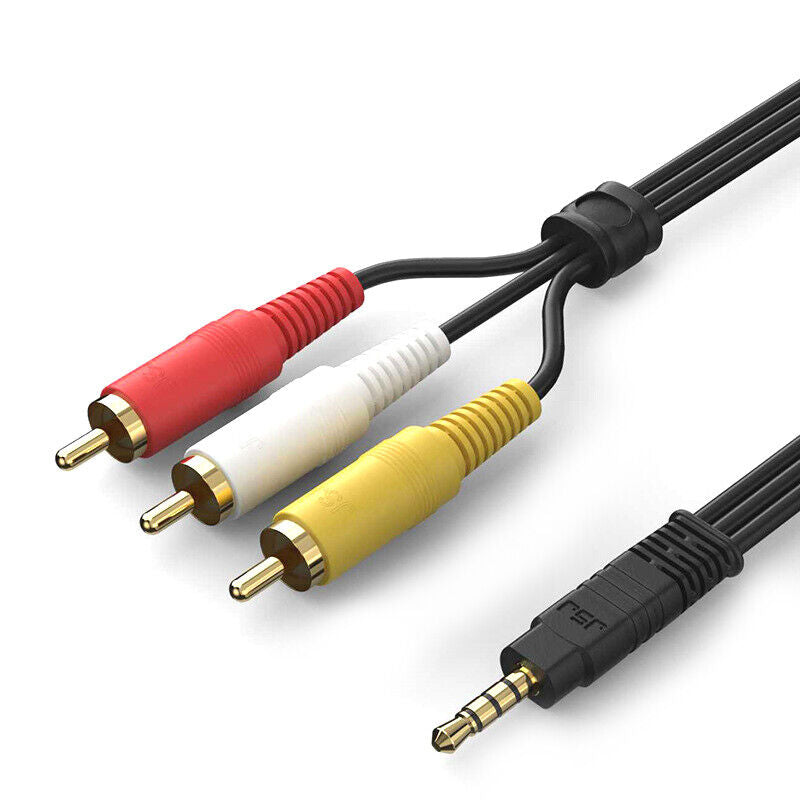 SatelliteSale Auxiliary 3.5mm Audio/Video Jack to 3 RCA Digital Stereo Composite Aux Cable Universal Wire PVC Black Cord 6 feet