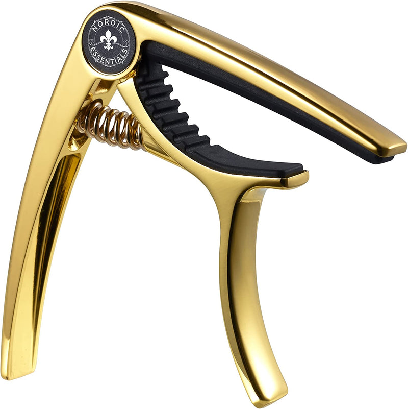 Premium Deluxe Guitar Capo for Acoustic and Electric Guitars - Also for Classical Guitar, Ukulele, Bass, Banjo & Mandolin - Lightweight Aluminum Metal (Gold) Gold