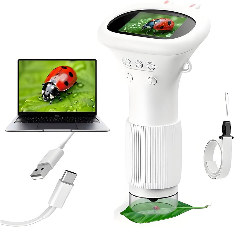 1000X Handheld Microscope for Kids, 3'' Digital Kids Microscope with Adjustable Light, Easter Pocket Portable Micro Scope, Stem Toys for Ages 5-7 8-12 Teen Boys and Girls Educational Gifts, White 3-inch