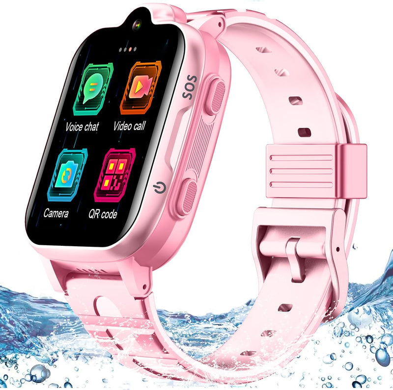 4G Kids Smart Watch with GPS Tracker, Video Call & Texting, Smart Watch for Kids with SIM Card, SOS, School Mode, HD Camera, Pedometer, Kid Watch Gift for Boys Girls Age 4-12, Pink