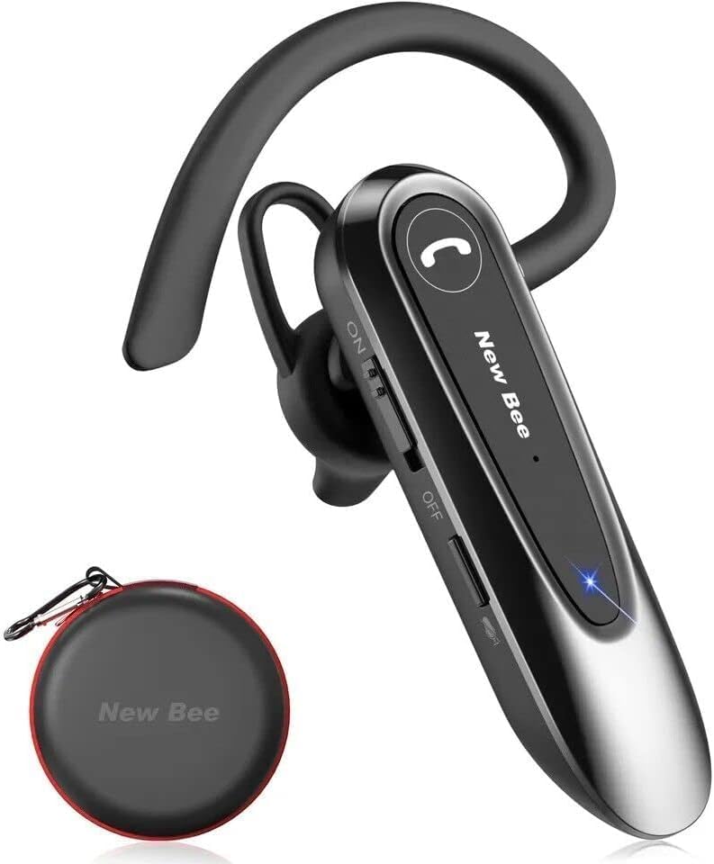 [AUSTRALIA] - New Bee Bluetooth Earpiece V5.0 Wireless Handsfree Headset with Microphone 24 Hrs Driving Headset 60 Days Standby Time for iPhone Android Samsung Laptop Trucker Driver (Black) Black 