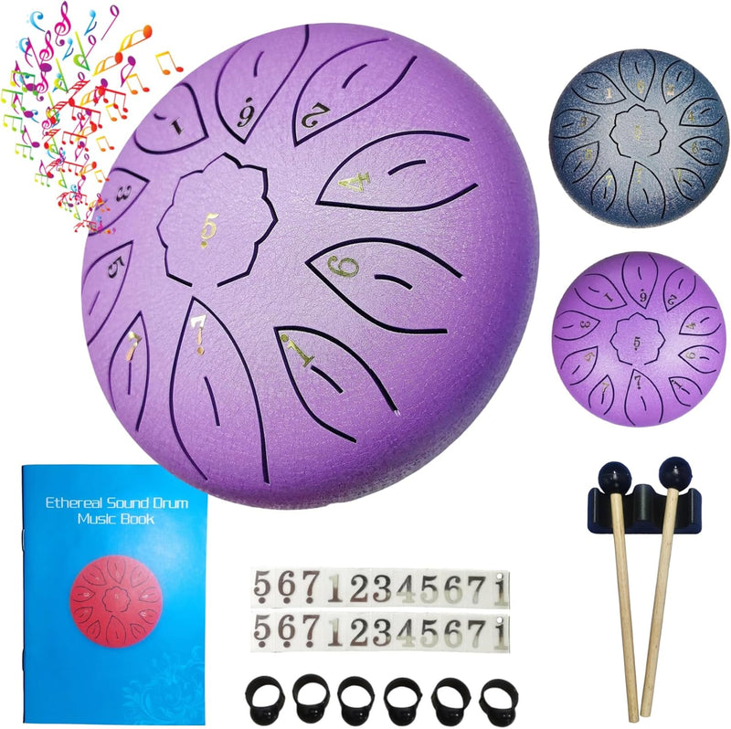 [AUSTRALIA] - Rain Drum for Outside Garden, Steel Tongue Drum - 6 Inch 11 Notes Metal HandPan Drums,Waterproof Rain Chime,Musical Gifts 6''-11note Purple 