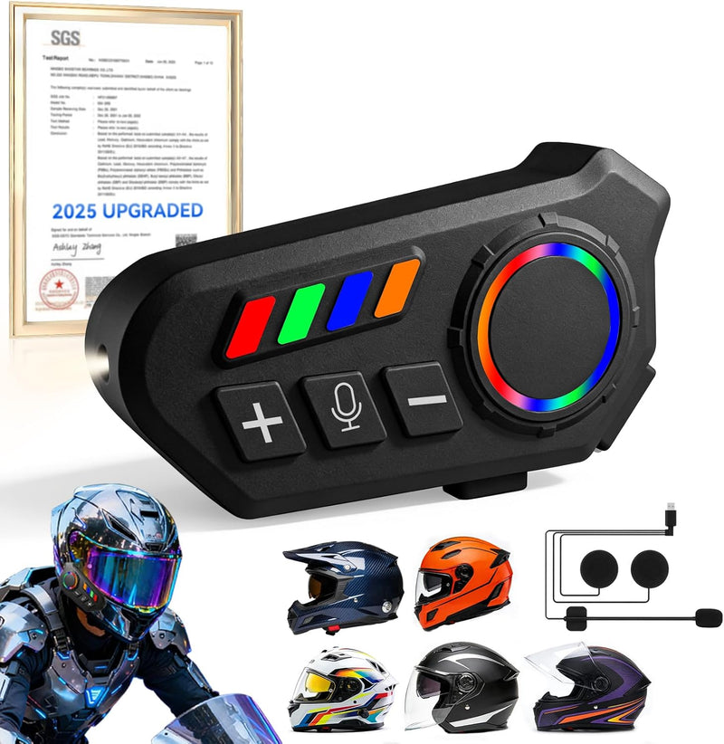 [AUSTRALIA] - Y102X Helmet Talk Motorcycle Helmet Headset, Wireless Helmet Intercom for 2 People to Talk, with CVC Noise Reduction Music Control Response, Bluetooth Headset speaker for motorcycle helmet intercom 