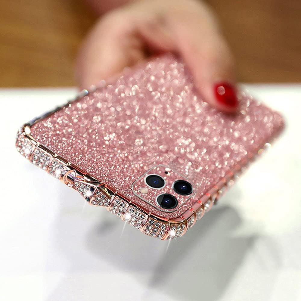 Case for iPhone 11 Pro Max Cover,Girl Women Sparkly Bling Glitter Rhinestone Diamond Metal Button Bumper Case Cover Shiny Glitter Sticker Protective Cover for iPhone 11 Pro Max Diamond Case,Rose Gold Rose Gold