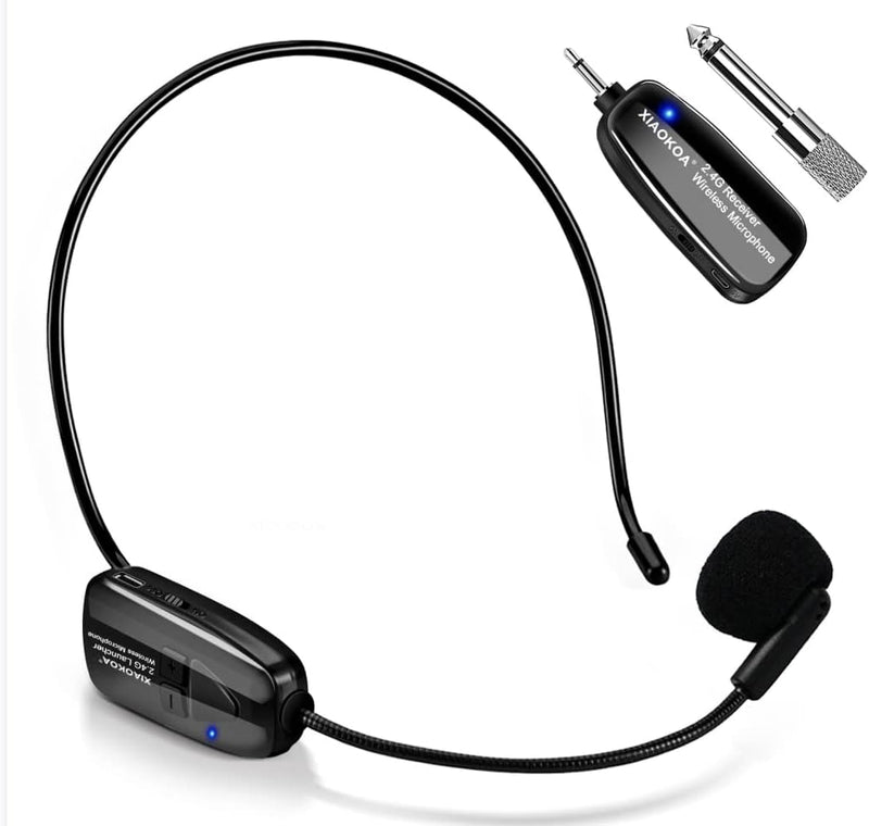 Wireless Microphone Headset with Digital Screen, Adjustable UHF Wireless Headset Mic System Headset Handheld 2 in 1, 164 ft Range, 1/8''&1/4'' Plugs for Voice Amplifier, PA System, Speakers, Teaching