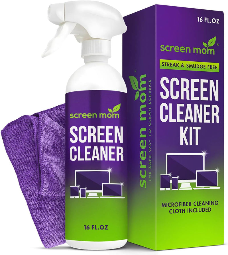 [AUSTRALIA] - Screen Mom Screen Cleaner Kit for LED & LCD TV, Computer Monitor, Phone, Laptop, and iPad Screens – Includes 8oz Spray Bottle and Large Premium Microfiber Cloth 