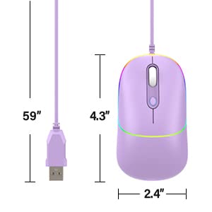 Wired Mouse, USB Computer Mouse Backlit Ultra Silent Wired Mouse with 6400 DPI, Ergonomic LED Corded Mouse for PC, Laptop, Desktop, MacBook, Windows (Purple) Purple