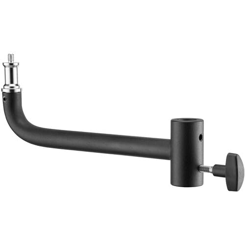 Westcott 8" Shorty Offset Extension Arm for Flash, Black, Iron & Brass, 5/8" Female Receiver & Male Stud, 2 Tension Knob Holes