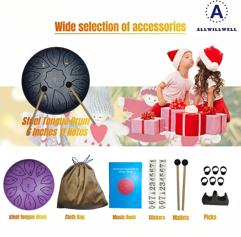 [AUSTRALIA] - Rain Drum for Outside Garden, Steel Tongue Drum - 6 Inch 11 Notes Metal HandPan Drums,Waterproof Rain Chime,Musical Gifts 6''-11note Purple 