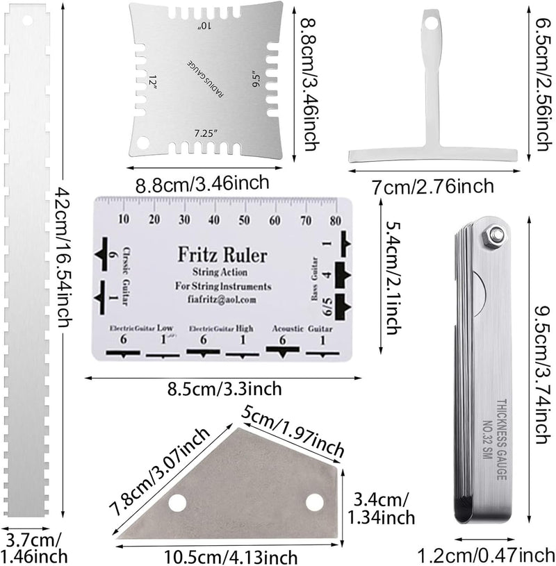 Guitar Neck Notched Straight Edge Luthiers Tool with String Action Ruler Gauge for Gibson 24.75" and Fender 25.5" Electric Guitars