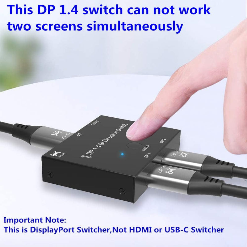 DisplayPort Switch Splitter, Bi-Directional DP 1.4 2 in 1 Out/1 in 2 Out Switcher, Support 8K @ 30Hz 4K @ 120Hz Splitter Converter for Multiple Source and DisplaysPort