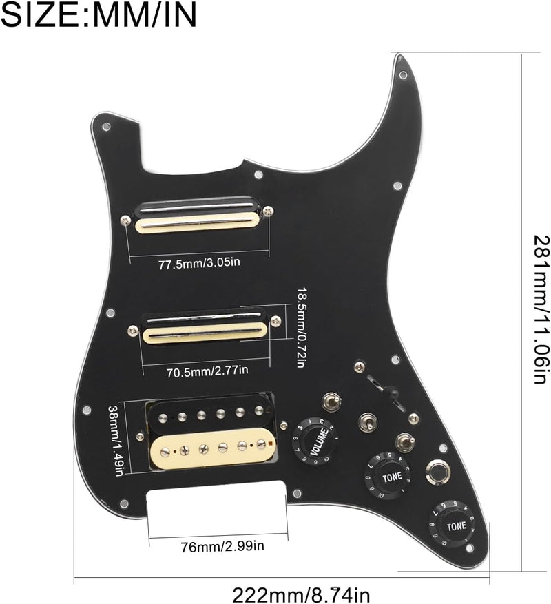 Humbucker Electric Guitar Pickguard Pickup with Singlecut Wiring Loaded Prewired Pickguard SSH Guitar Pickguard Swith Control Scratchplate Assembly for Fender Strat Guitar (Right Hand-Black-Black) Right Hand-Black-Black