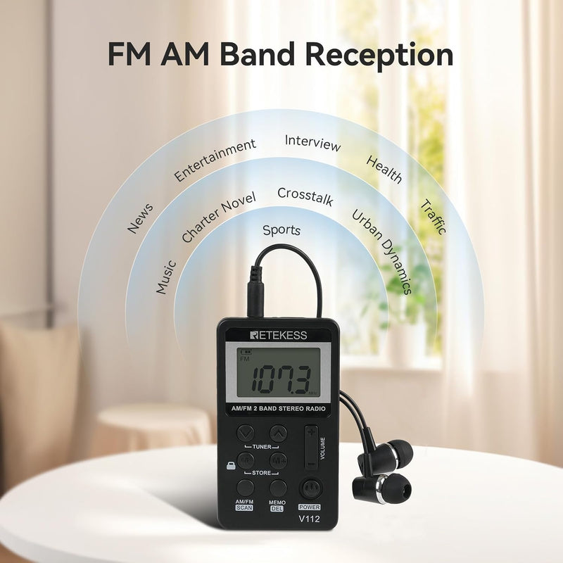 Portable AM/FM Pocket Radio with Digital Tuning LCD Display, SWDSTP Rechargeable Mini Radio with Stereo Earphone and Removable Belt Clip for Walking, Jogging