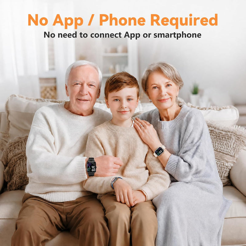 Smart Watch Senior Friendly No App No Phone Required, Waterproof Pedometer | Present for Parents, Waterproof Fitness Tracker, Step Counter, Heart rate Monitor, Sleep Tracker, Alarm Clock, Stopwatch Almond