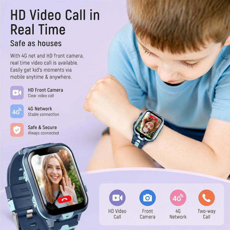 4G Kids Smart Watch with GPS Tracker, Video Call & Texting, Smart Watch for Kids with SIM Card, SOS, School Mode, HD Camera, Pedometer, Kid Watch Gift for Boys Girls Age 4-12, Pink