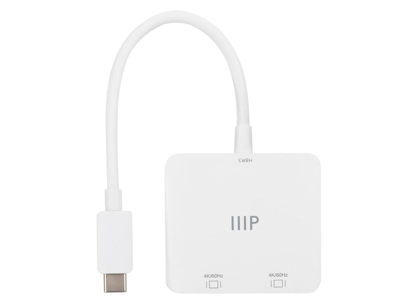 Monoprice USB-C to Dual 4K DisplayPort Adapter (Dual 4K@60Hz) HDR, Supports MST, SST, and Mirror Modes, Portable, Compatible with Thunderbolt 3 Devices with Windows and MacOS