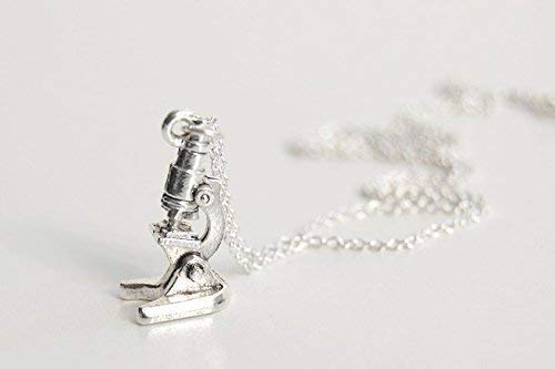 [AUSTRALIA] - Enchanted Leaves - Tiny Silver Microscope Necklace - Cute Laboratory Science Gift | Microscope Charm Necklace 