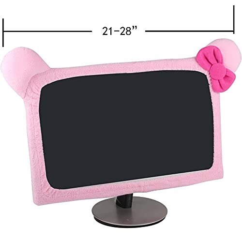 Monfurise 20"-29" Lovely Cute Dustproof Computer Monitor Cover with Cat Ear Laptop TV LCD Screen Monitor Decoration Dust Cover Protector, Pink big Pink