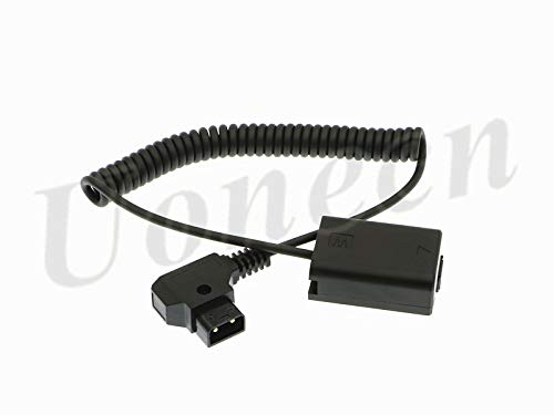 Uonecn NP-FW50 Dummy Battery to D-Tap Coiled Power Cable, 8V Camera Power Cord for Sony Alpha a7 a7R a7S a7II A6000 Series Cameras, Stretchable 12-36in A7 spring cable