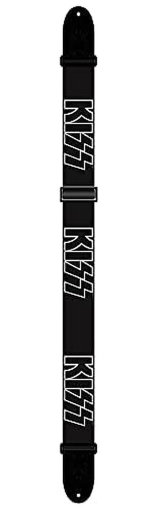 Perri's Leathers KISS Collection - Cotton Guitar Strap & Celluloid Picks - Official Logo Themed - Black Strap Kiss Strap Logo
