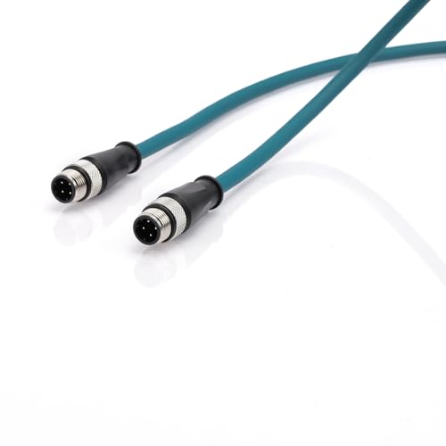 3m Profinet Industrial Ethernet Camera Cable, M12 4-Pin D-Code Male to Male IP67 Shielded Flexible Cat5e Cable for Barcode Reader, Omron Sick Baumer Sensor, Industrial Green (RAL 6018) PVC Dark Green 3M